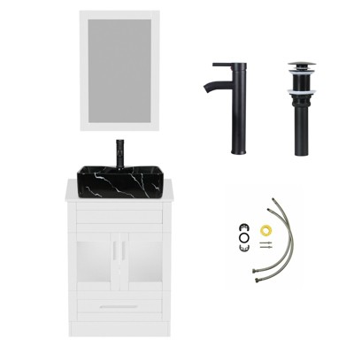 24 in. W x 19 in. D x 33 in. H Single Sink Bath Vanity in White with White Solid Surface Vanity Top and Mirror