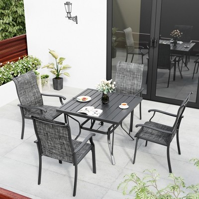 Pamapic 5-Piece Metal Outdoor Patio Dining Set with 4 Text Ilene Chairs and Square Table