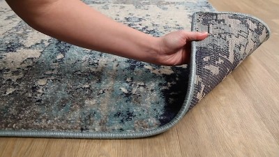 Modern Square Easy-Care Blue Synthetic Rug - Stain-Resistant
