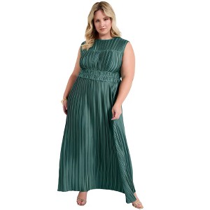 June + Vie by Roaman's Women's Plus Size Boatneck Cap-Sleeve Maxi Dress. - 1 of 4