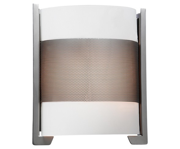 Iron Wall Sconce with Opal Glass Shade - Brushed Steel