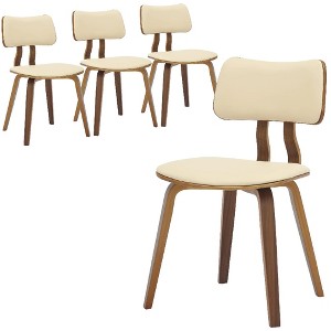 LeisureMod Clivo Leather Dining Chair – Modern Open-Back with Curved Wooden Slats & Poplar Wood Legs for Kitchen or Dining Room Set of 4 - 1 of 4