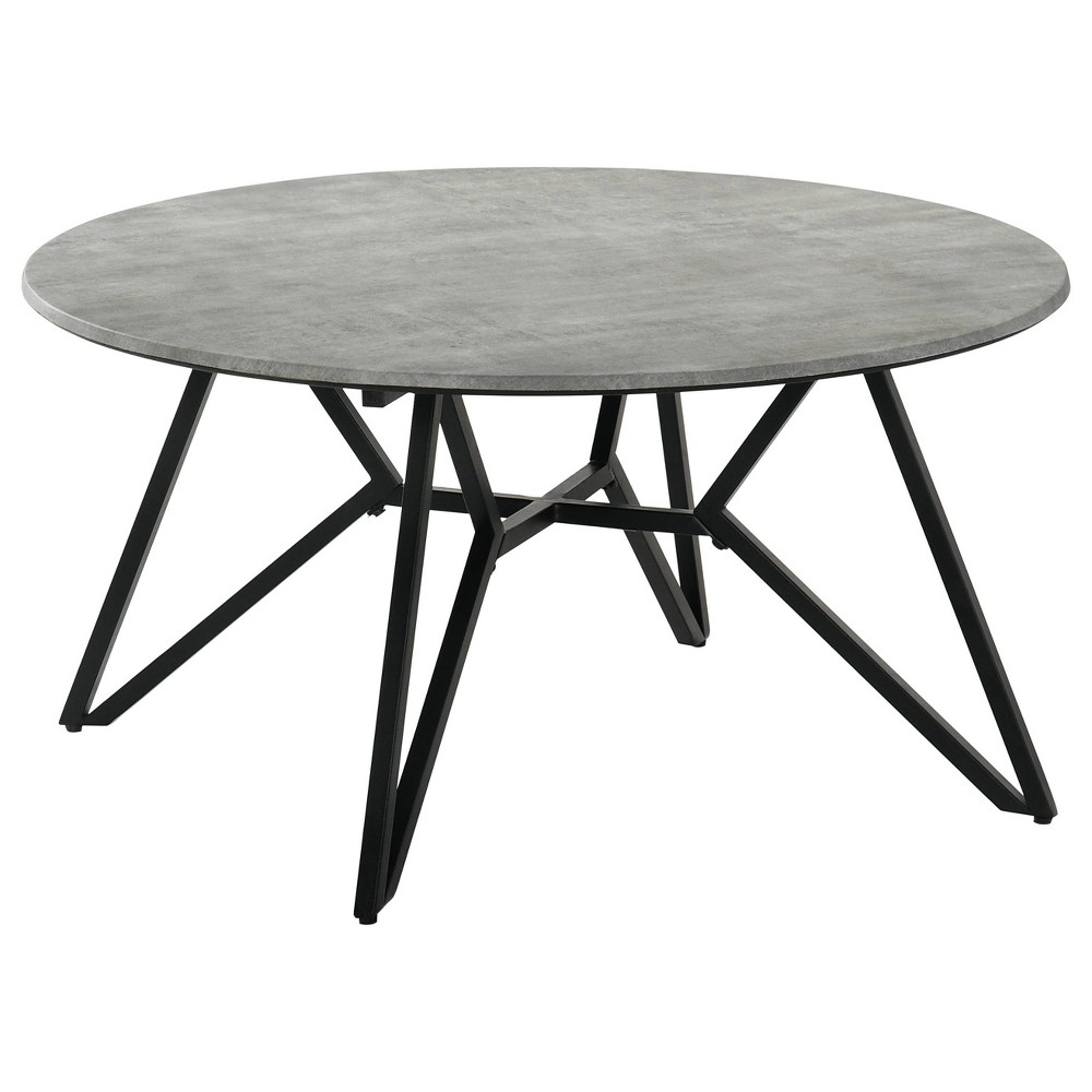 Photos - Dining Table Hadi Round Coffee Table with Faux Cement Top Gray/Gunmetal - Coaster