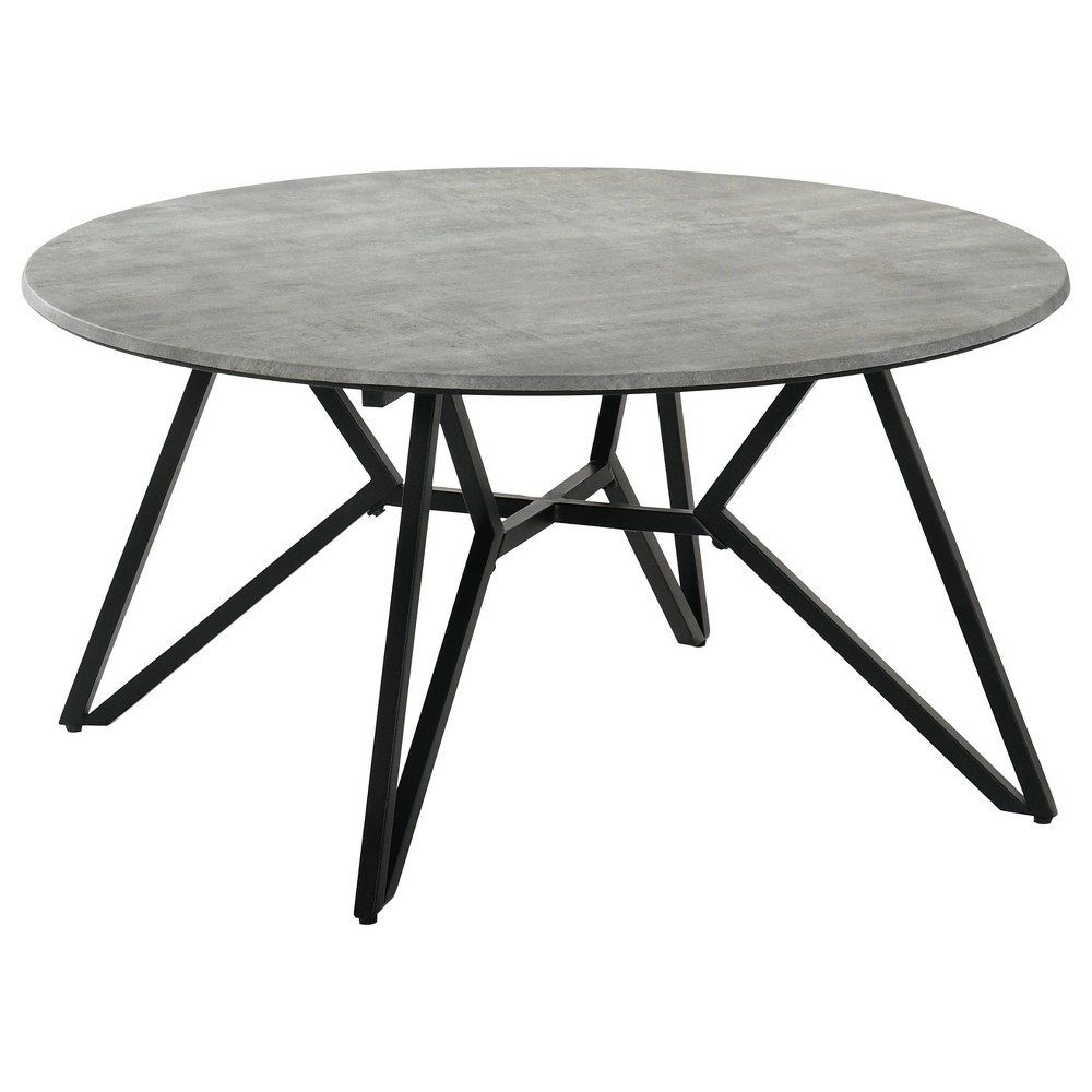 Photos - Coffee Table Hadi Round  with Faux Cement Top Gray/Gunmetal - Coaster