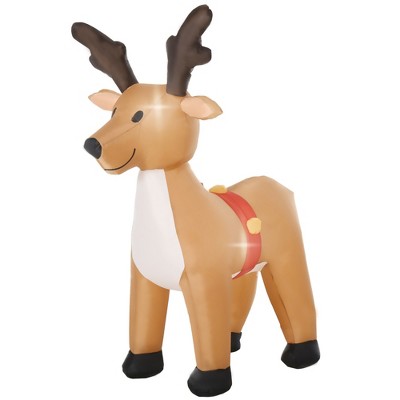 HOMCOM 6ft Christmas Inflatable Reindeer, Outdoor Blow-Up Yard Decoration with LED Lights Display