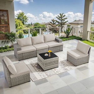 Outdoor Sectional Sofa Patio Furniture Sets with Thickened Cushions - 1 of 4
