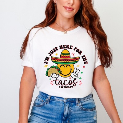 S.W.Smiley Here For The Tacos Smiley - Womens Garment Dyed Tee