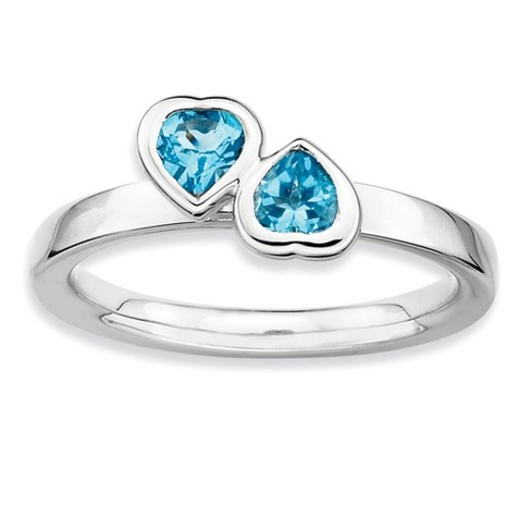 Black Bow Jewelry Sterling Silver Stackable Double Heart Blue Topaz Ring - image 1 of 4