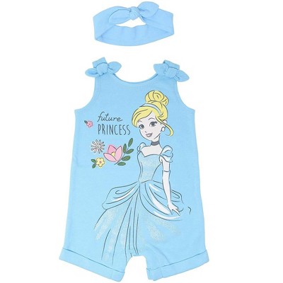 Disney Princess Rapunzel Ariel Belle Jasmine Aurora Baby Girls Snap Romper and Headband Newborn to Toddler