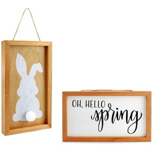 AuldHome Design 10x6" Spring Wood Signs 2pc Set; Farmhouse Decor Easter Bunny / Spring Door Hanger Mini Seasonal Plaques - 1 of 4