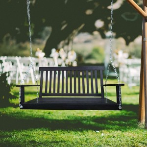 Front Porch Wood Bench Swing With Armrests And Hanging Chains, Easy To Assemble, 47.20"x28.15"x23.62" - 1 of 4