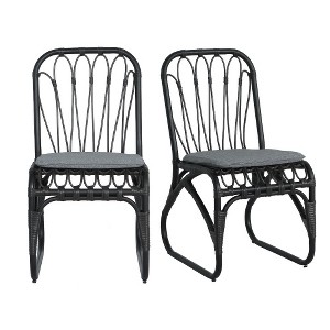 COWLOWN Grey Set of 2 Outdoor Rattan (PE Wicker) Dining Chairs with Washable Cushions for Patio, Backyard, Poolside and Garden - 1 of 4