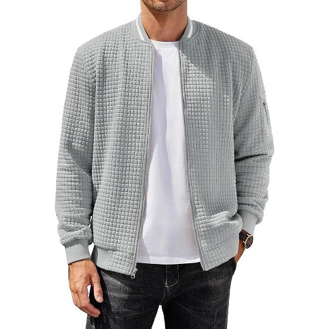 COOFANDY Mens Zip Up Sweater Jacket Waffle Sweatshirt Knit Bomber Lightweight Casual Jackets Light Grey S
