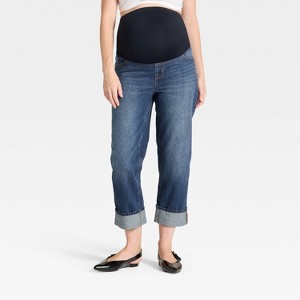 Over The Belly Cropped Vintage High-Rise Straight Leg Maternity Jeans - Isabel Maternity by Ingrid & Isabel™ Dark Wash - 1 of 4