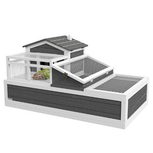 PawHut Big 3-Room Tortoise Habitat House with Balcony & 2 Stories, Wooden Indoor/Outdoor Tortoise Enclosure, Large Reptile Cage - 1 of 4