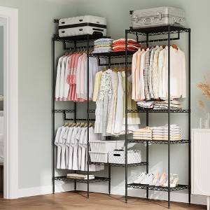 77" Metal Freestanding Clothing Organizer, Clothing Rack Heavy Duty Clothes Rack with 8 Shelves & 4 Hang Rods, for Hanging Clothes - 1 of 4