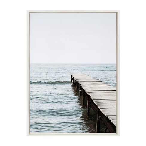 DesignOvation 23" x 33" Sylvie White Lake Pier Framed Canvas by Amy Peterson White : Modern Style, Plastic Frame, Nature Screen Print - image 1 of 4