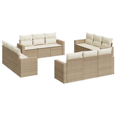 vidaXL 12 Piece Patio Sofa Set with Cushions Beige and Cream Poly Rattan - Without Table
