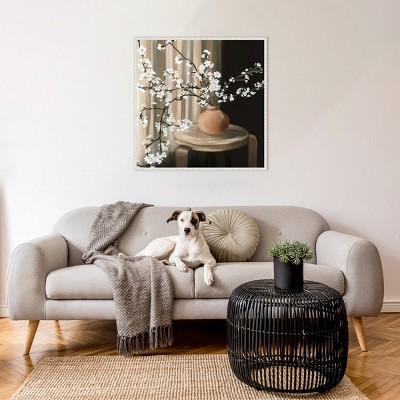 Still Life Blossoms White Floater Frame Canvas Art