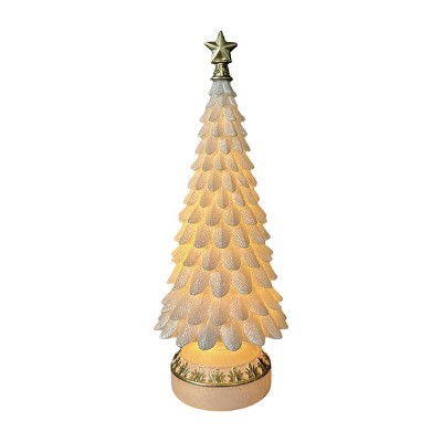Transpac Medium Resin LED Christmas Tree Decor Tabletop Sculpture White Prelit Battery Operated 2xLR44 Indoor Decorative Object Holiday Decoration