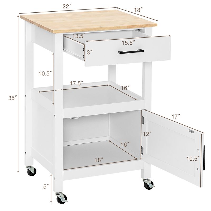 Costway Rolling Kitchen Island Cart on Wheels Bar Serving Trolley w/Drawer Cabinet Black\White, 4 of 11