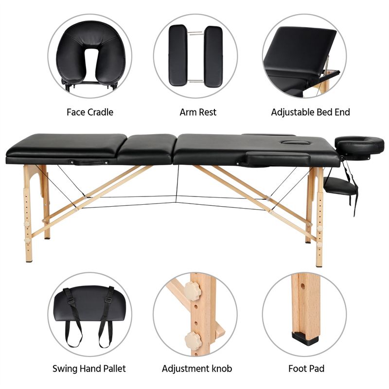 Yaheetech 3 Folding Massage Tables Adjustable Massage Bed, 5 of 12