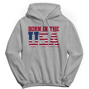 Americana Men's Born In The Usa Flag Logo Black Long Sleeve Graphic Cotton Sweatshirt Hoodie - 1 of 4