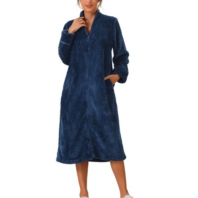cheibear Women's Flannel Warm Cozy Fluffy Zipper Long Bathrobe