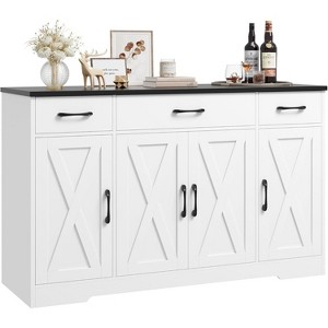 Jojoka Buffet Sideboard Kitchen Storage Cabinet with 3 Drawers, 55" Large Farmhouse Buffet Cabinet with Shelves and Doors, Wood Coffee Bar - 1 of 4