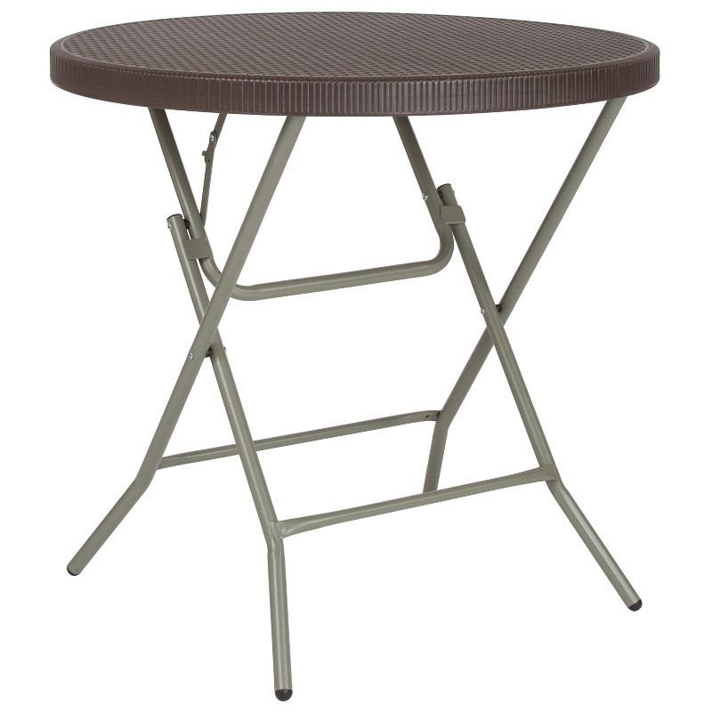 Flash Furniture 2.6-Foot Round Brown Rattan Plastic Folding Table, 1 of 12