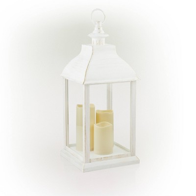 22" White Plastic LED Flameless Candle Lantern