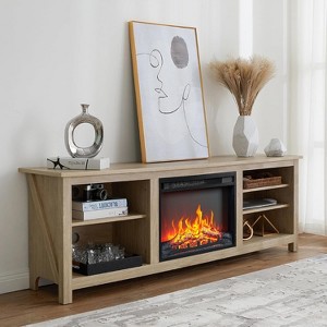 AMERLIFE 70" Farmhouse Fireplace TV Stand, Media Console for TVs Up to 80'', Natural Oak - 1 of 4