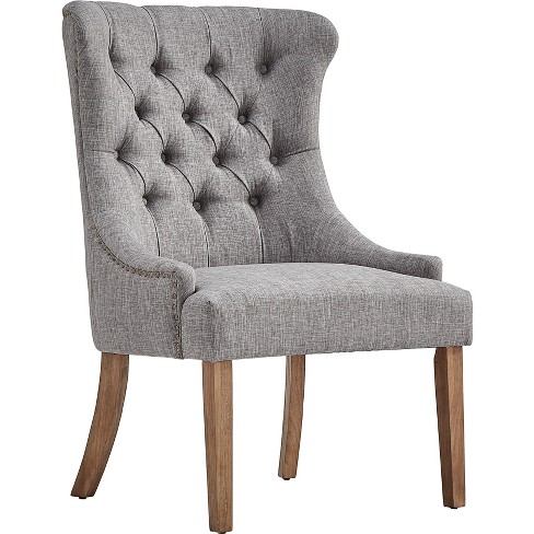 Calderon Upholstered Button Tufted Wingback Chair Gray Linen