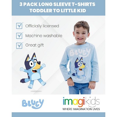 Bluey Bingo Dad Little Boys 3 Pack Long Sleeve T-Shirts Orange/Blue/Gray 6 — фото 2