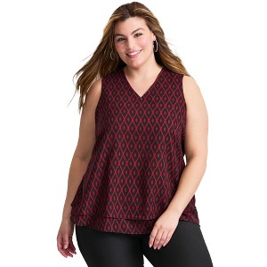 Avenue Women's Plus Size Sleeveless Double Layer Swing Tank - 1 of 4