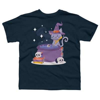 Boy's Design By Humans Halloween Kitty Cauldron By machmigo T-Shirt