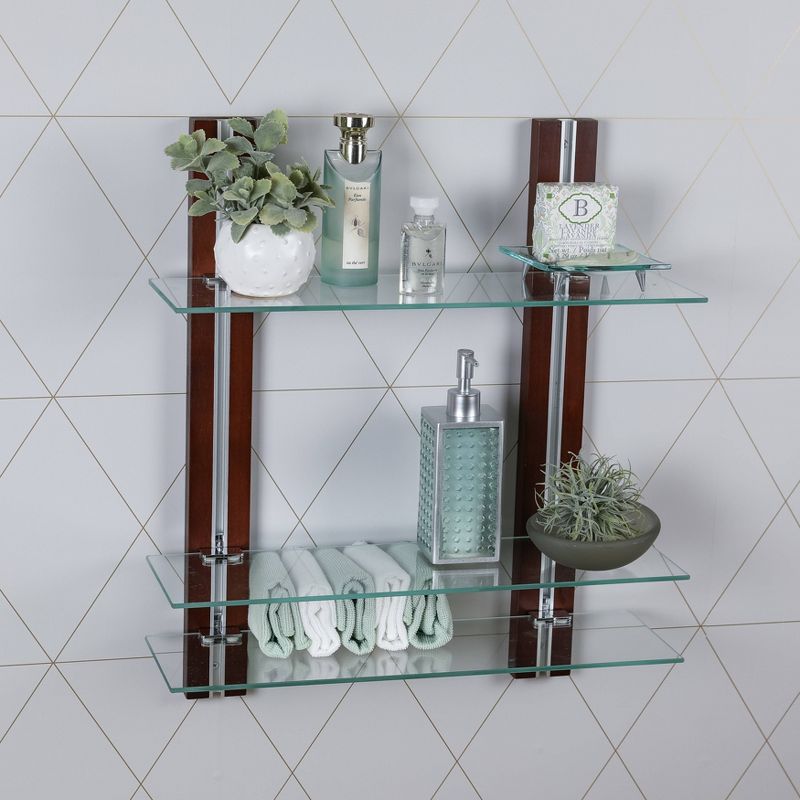 3-Tier Adjustable Shelves with Clear Glass on Wood Bars Brown - Danya B., 3 of 11