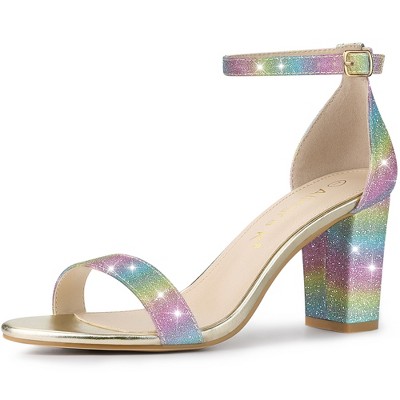 Allegra K Women's Gradient Glitter Chunky Heels Sandals