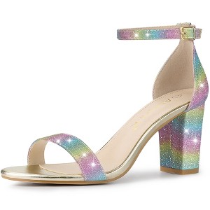 Allegra K Women's Gradient Glitter Chunky Heels Sandals - 1 of 4