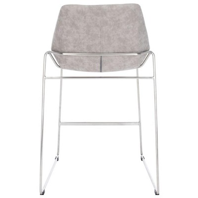 Gray Leather and Metal Mid-Century Counter Stool