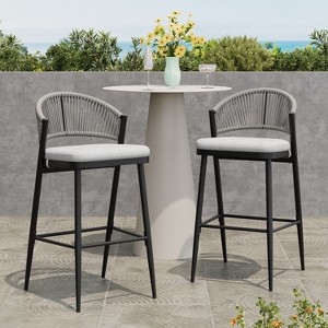 Christopher Knight Home Dafydd Outdoor 30" Iron and Rattan Barstools with Scallop-shaped Backrest (Set of 2) - 1 of 4