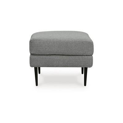 Gray Chenille Ottoman with Black Metal Legs