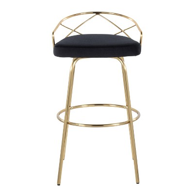 Charlotte 30" Black Velvet and Gold Metal Swivel Barstool