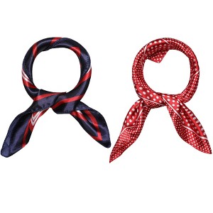 Elerevyo Women's Satin Square Neck Scarves Head Neckerchief Hair Wrap 2Pcs 19.6"x19.6" - 1 of 4