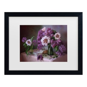Trademark Fine Art - Tatyana Skorokhod Still Life With Lilac And Peonies Matted Framed Art - 1 of 4