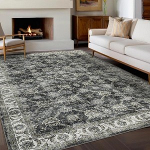 Vintage Rug Distressed Retro Oriental Washable Non-Slip TPR Backing Low Pile Thin Foldable Soft Non-Shedding Nursery - 1 of 4