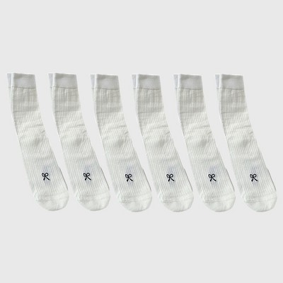 Alilang Women's Ribbed Ankle Socks with Bow Embroidery 6Pk