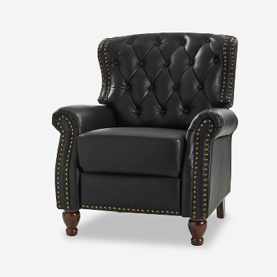 Justine Transitiona Wooden Upholstery Genuine Leather Recliner with Nailhead Trim for Living Room and Bedroom  | ARTFUL LIVING DESIGN