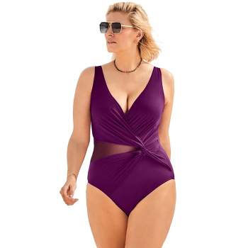 Swimsuits for All Women's Plus Size Knotted Mesh One Piece Swimsuit