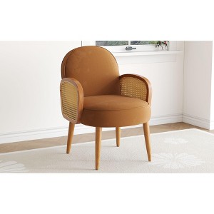 CAVINAS Mid-century Accent Chair with Rattan Armrests Lounge Chair with Wooden Legs for Living Room - 1 of 4